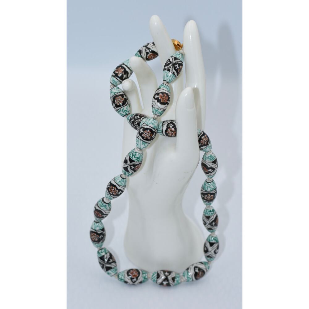 Antique Chinese Export Porcelain Hand-painted Bead Necklace 24"